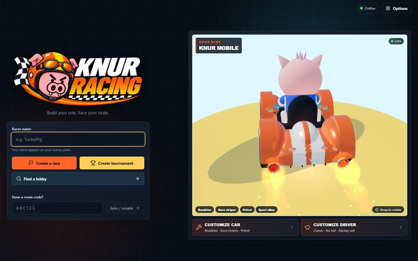 Knur Racing na ekranie komputera