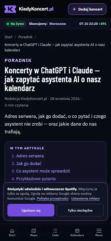 KiedyKoncert MCP auf einem Smartphone